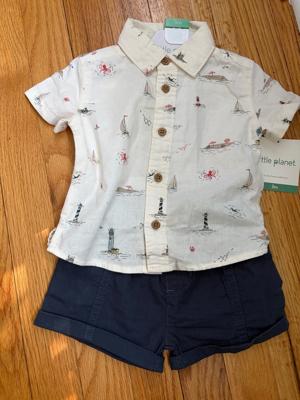 Cream Nautical Print Baby Boy Outfit